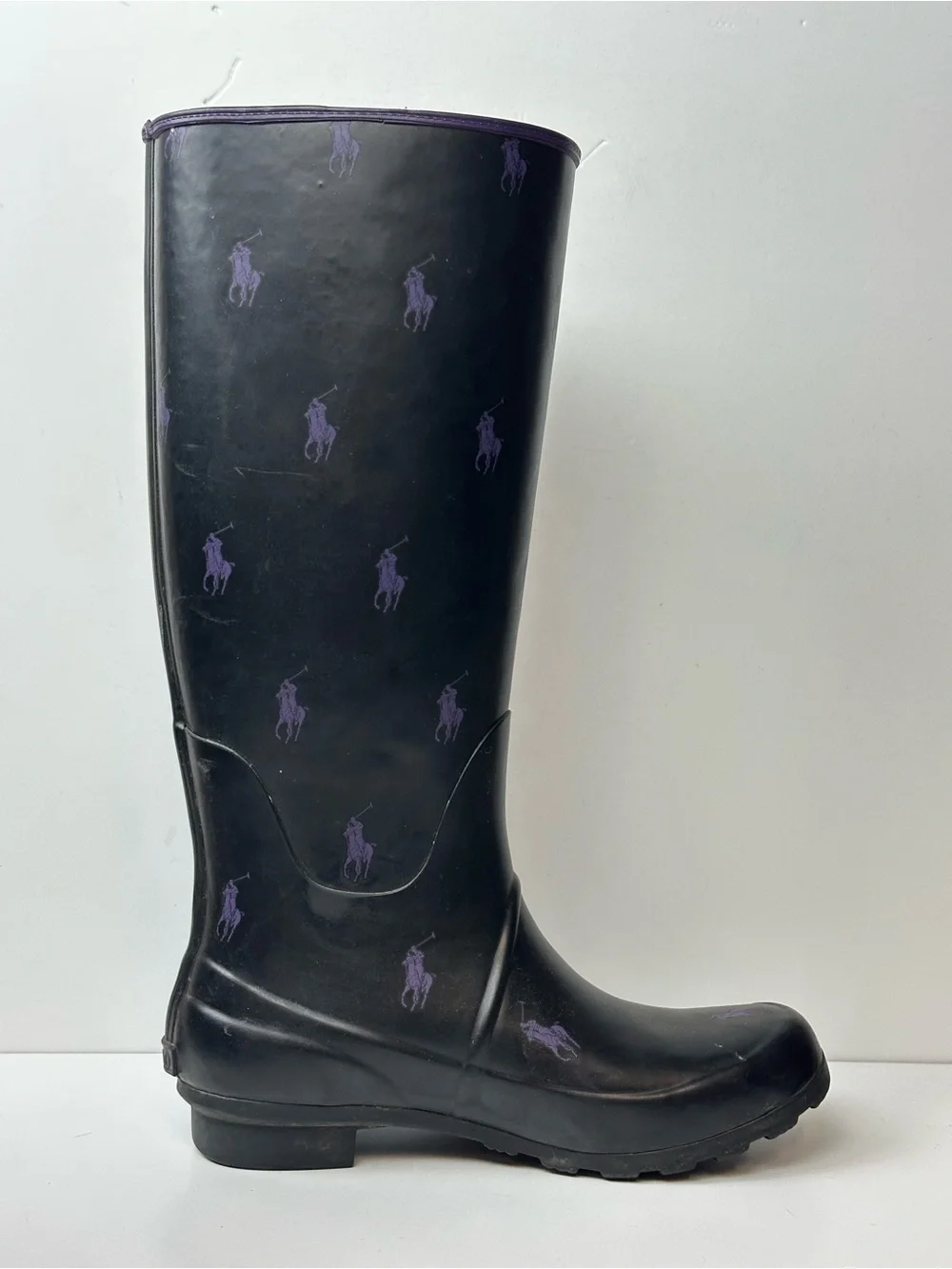 Ralph Lauren Black And Purple Pony Rubber Rain Boots